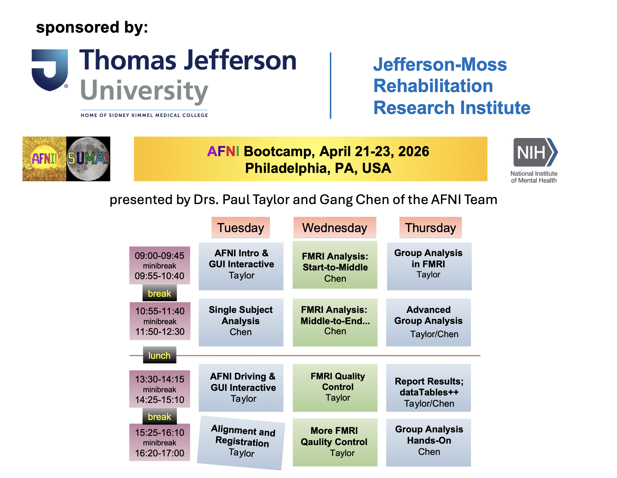 AFNI Bootcamp Schedule
